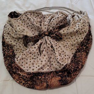 Blue Elegance Cream Tan Drawstring Hobo Handbag